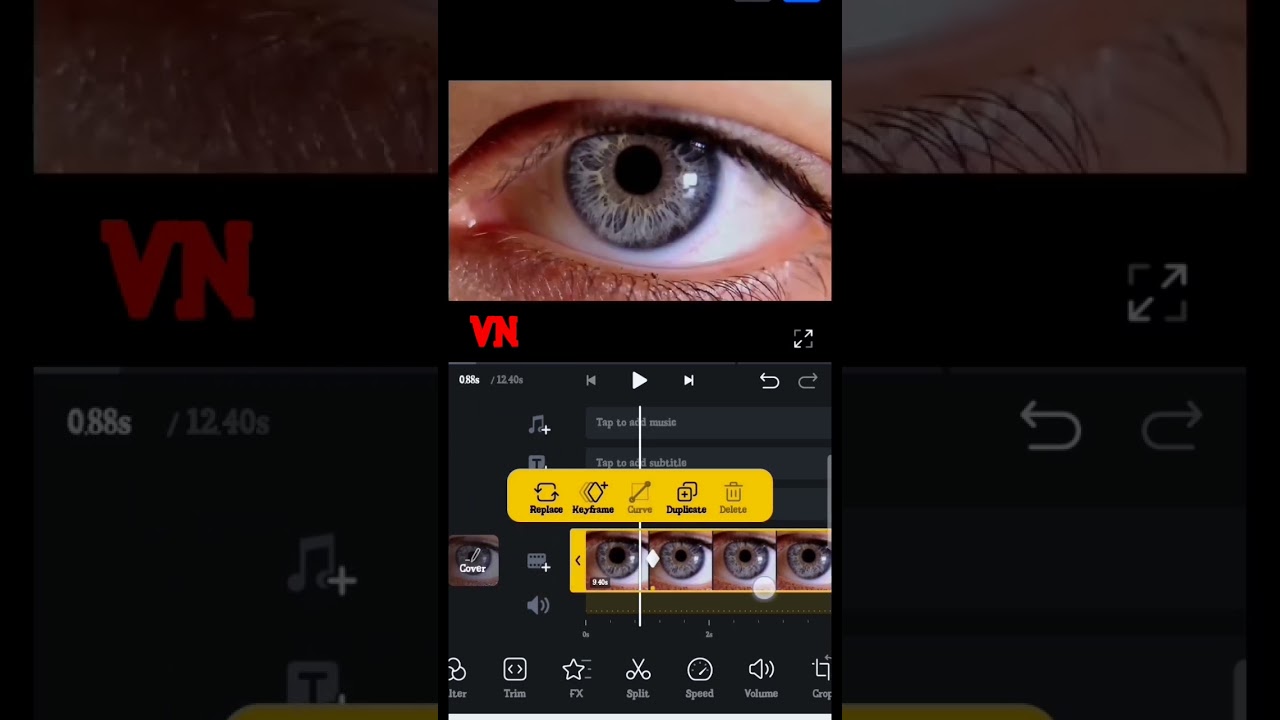 Transition through eye using VN video editor 