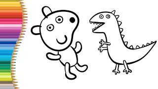 How to draw PEPPA PIG teddy bear and dinosaure. easy step by step drawing and coloring.#art