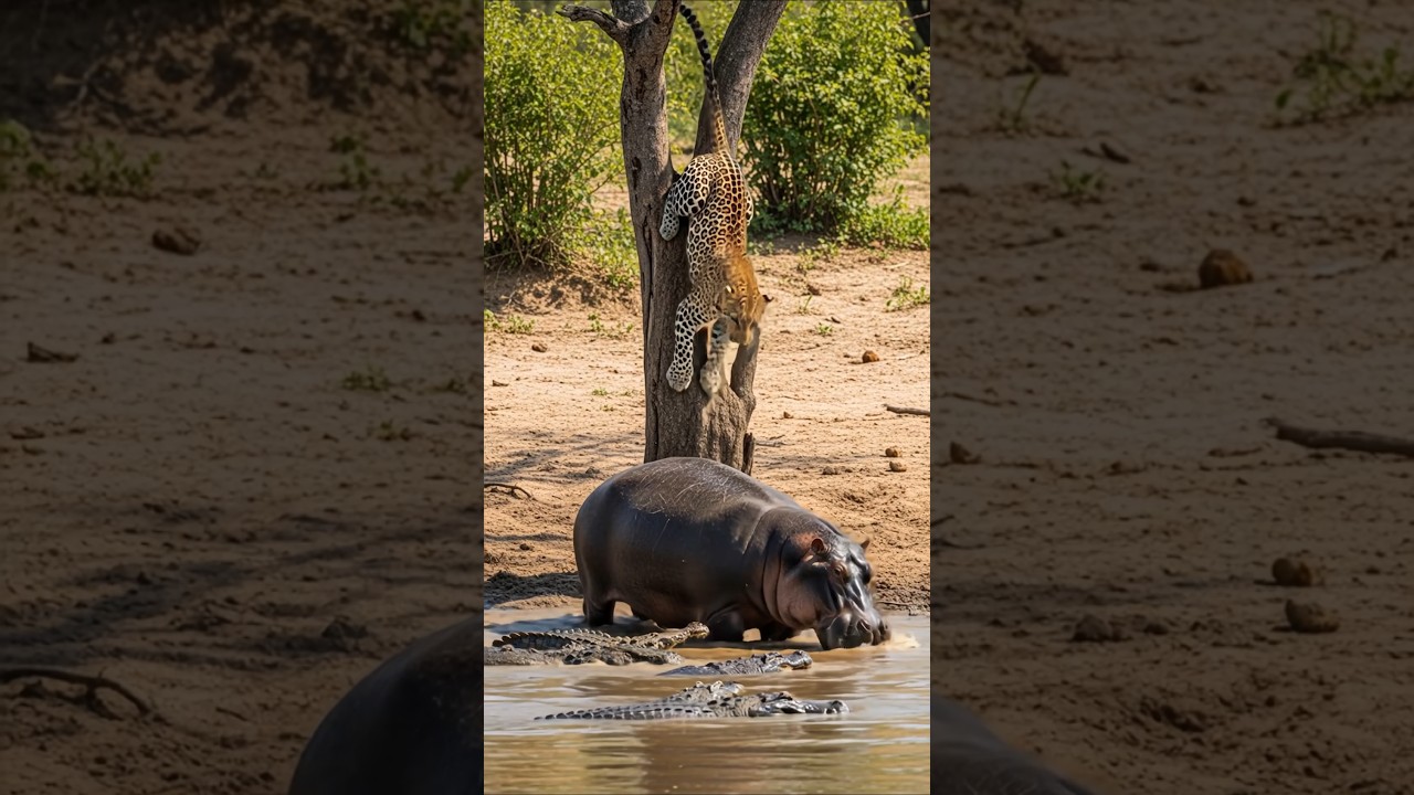 Leopard vs Hippo: Wild Attack in the Savannah! 🐆🦛 