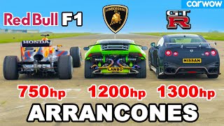 Auto F1 vs 1200hp Lamborghini vs 1300hp GTR NISMO: ARRANCONES