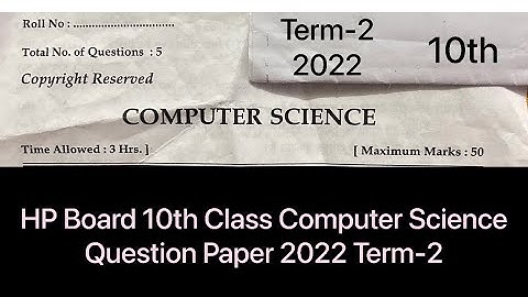 HP Board(HPBOSE) 10th Class Computer science question paper 2022 Term-2 | Indian exams study