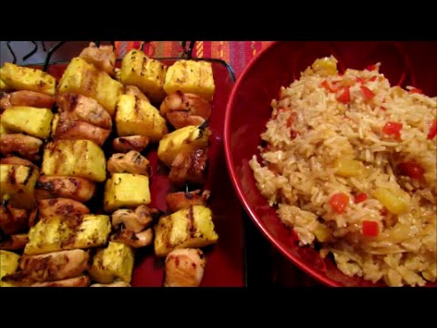 Grilled Chicken and Pineapple Kabobs with Hawaiian Rice Recipe (gluten free)