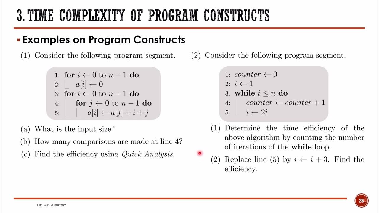 Lesson 08 - Part 1 - Examples on Time Complexity of Program Constructs ...