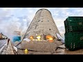 Explosive silo demolition  blasting of a 130feet corn silo tower