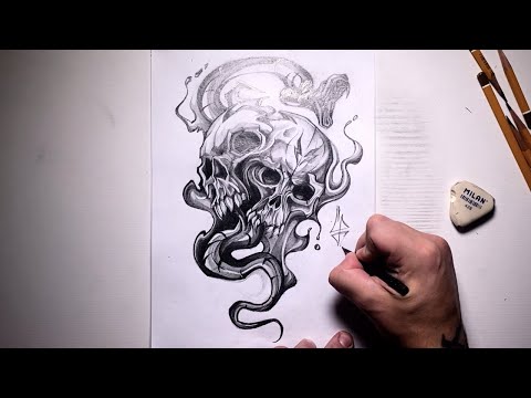 Skulls and snake | Drawing pencil