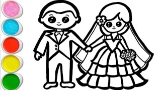 Beautiful groom and bride Drawing, Painting and Colouring for kids and toddlers/Easy drawing