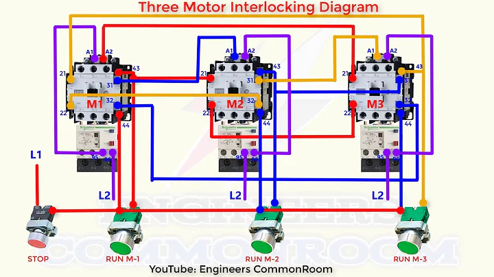 Three Motor Interlocking Diagram | Engineers CommonRoom ।Electrical Circuit Diagram