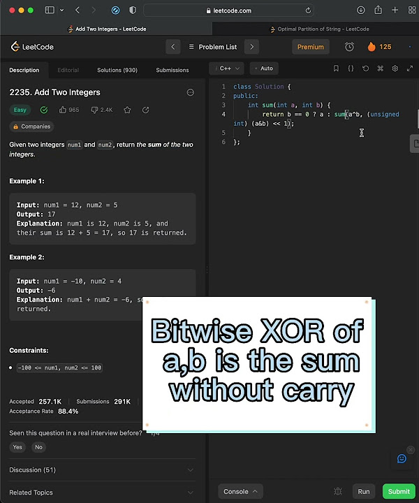 Add Two Numbers Without Using the Addition Operator! - YouTube