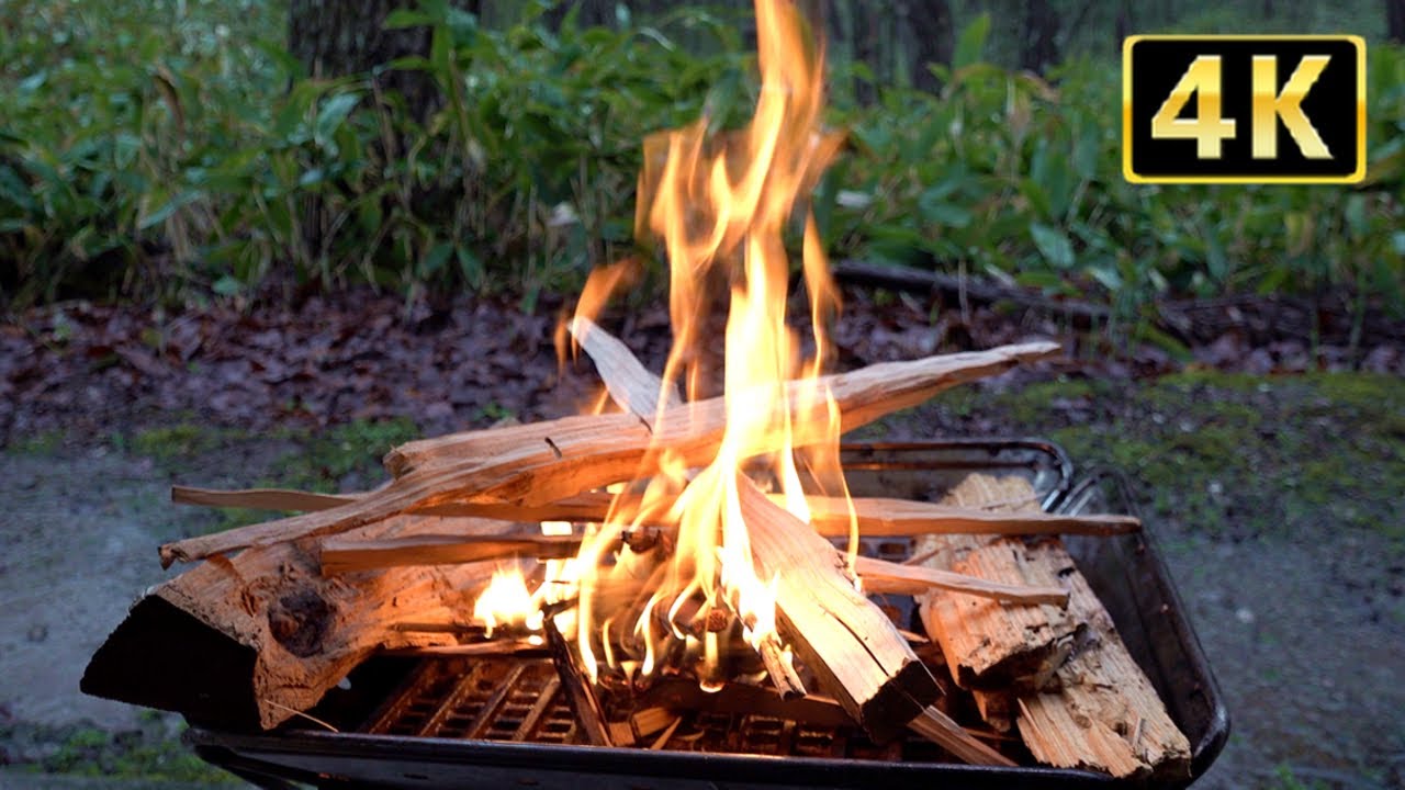 4 k Relax with the sound of rain and a bonfire 4 hours 30