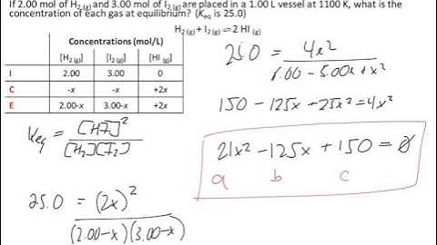 Quadratic Equation  ICE Table Equilibrium Calculations