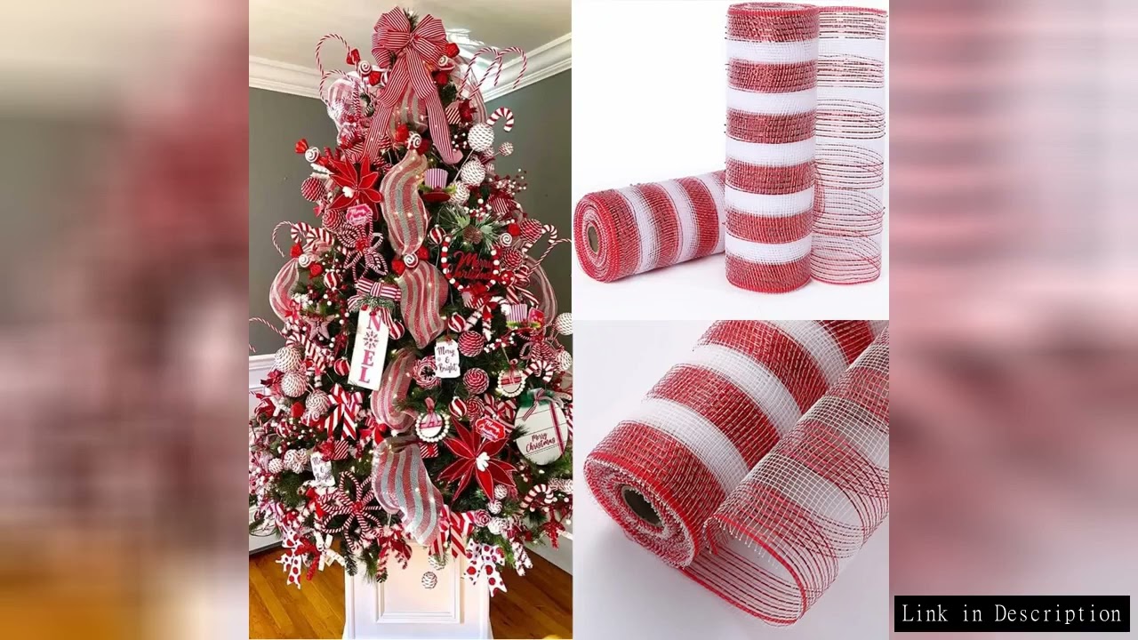 Christmas Mesh Ribbon 10inch 30ft Metallic Foil Red White Gold Silver Glitter Meshed Rolls for Chris