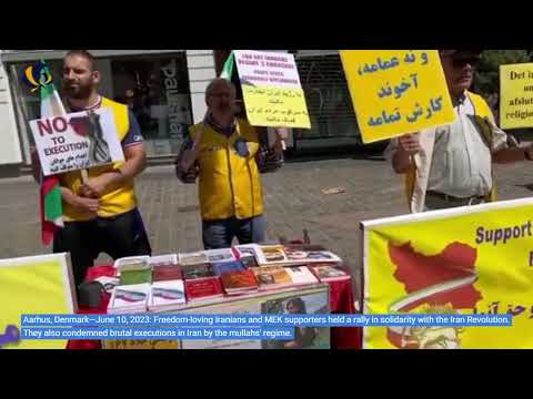 Aarhus, Denmark—June 10, 2023: MEK Supporters Held a Rally in Support of the Iran Revolution.