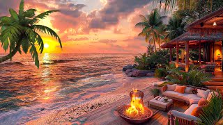 Beach Sunset Café Ambience  Relaxing Bossa Nova Jazz & Waves for a Peaceful and Calm Mood