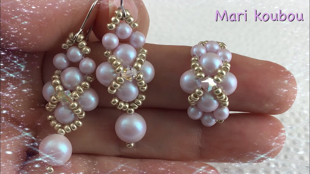 ①優しいカラーのパールで作ったピアスとリング/Earrings and ring 