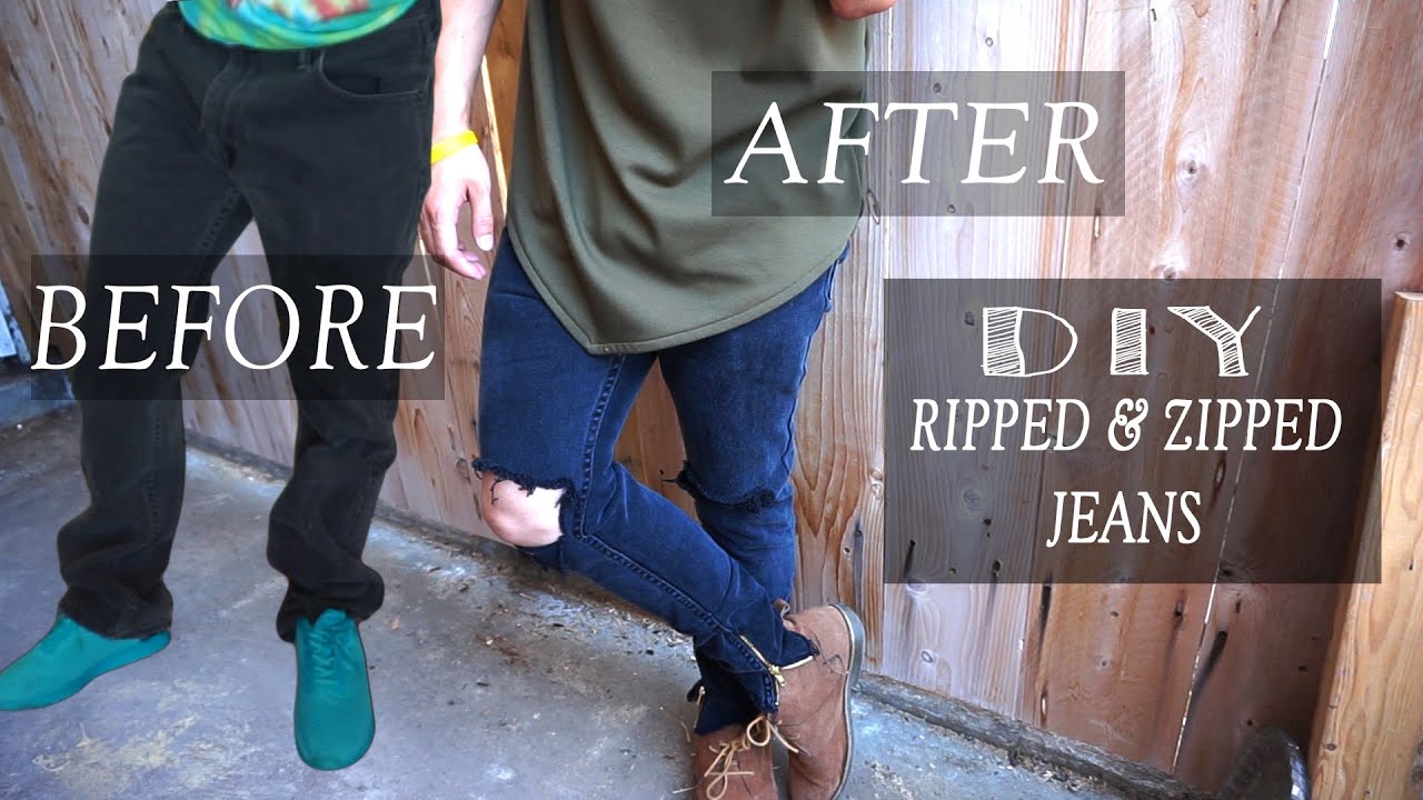 DIY: Baggy Levi Jeans to Ripped & Zippered Jeans | KAD transformation ...