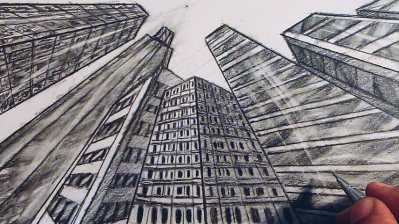 How to draw 3 point perspective : Draw Buildings - YouTube