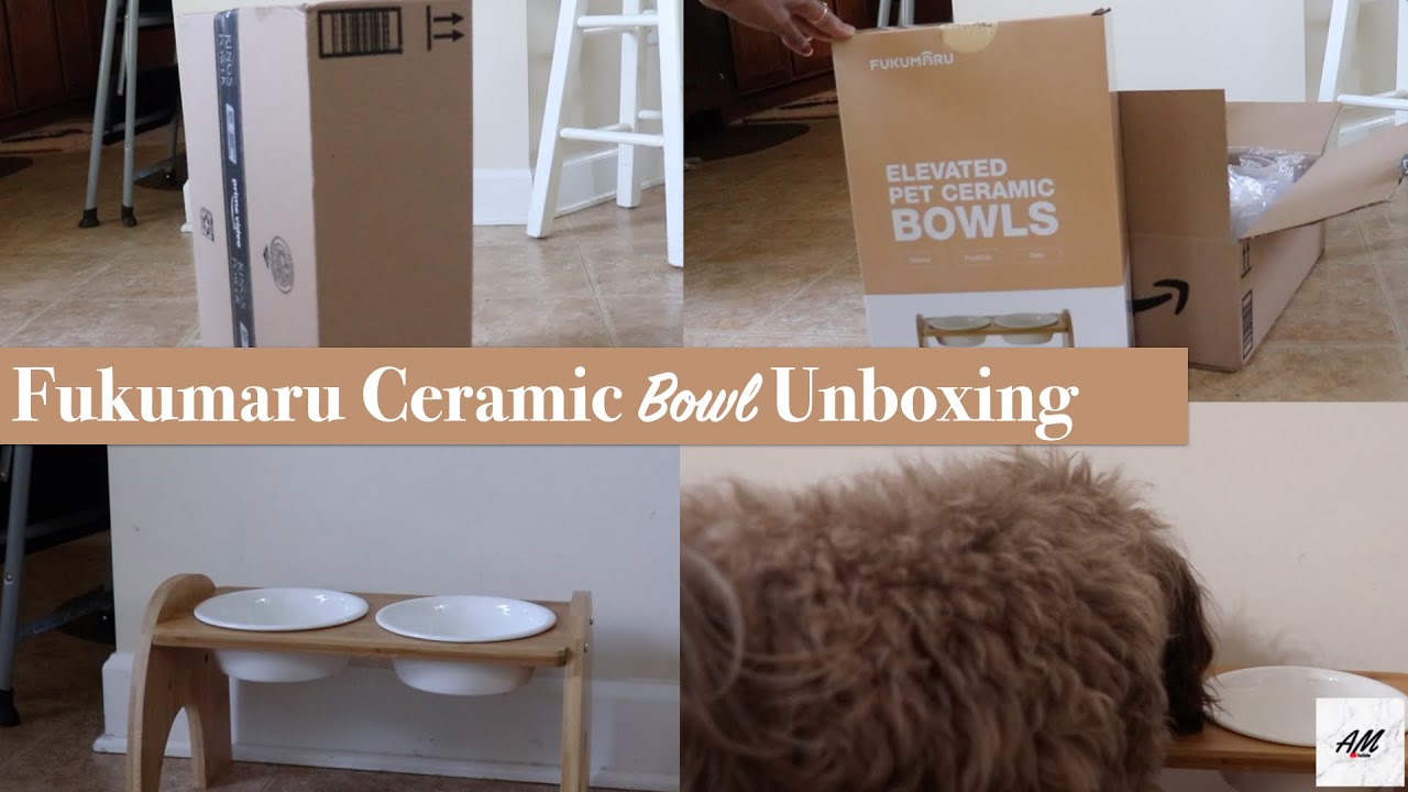 AMAZON FIND: FUKUMARU BAMBOO CERAMIC ADJUSTABLE DOG BOWL UNBOXING + REVIEW  | Alexis Michala