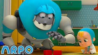 giant building blocks tower arpo the robot funny kids cartoon arpo and daniel full episode