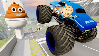 Insane Monster Truck Crashes Into Giant Emoji on Car Jump Arena | BeamNG Drive