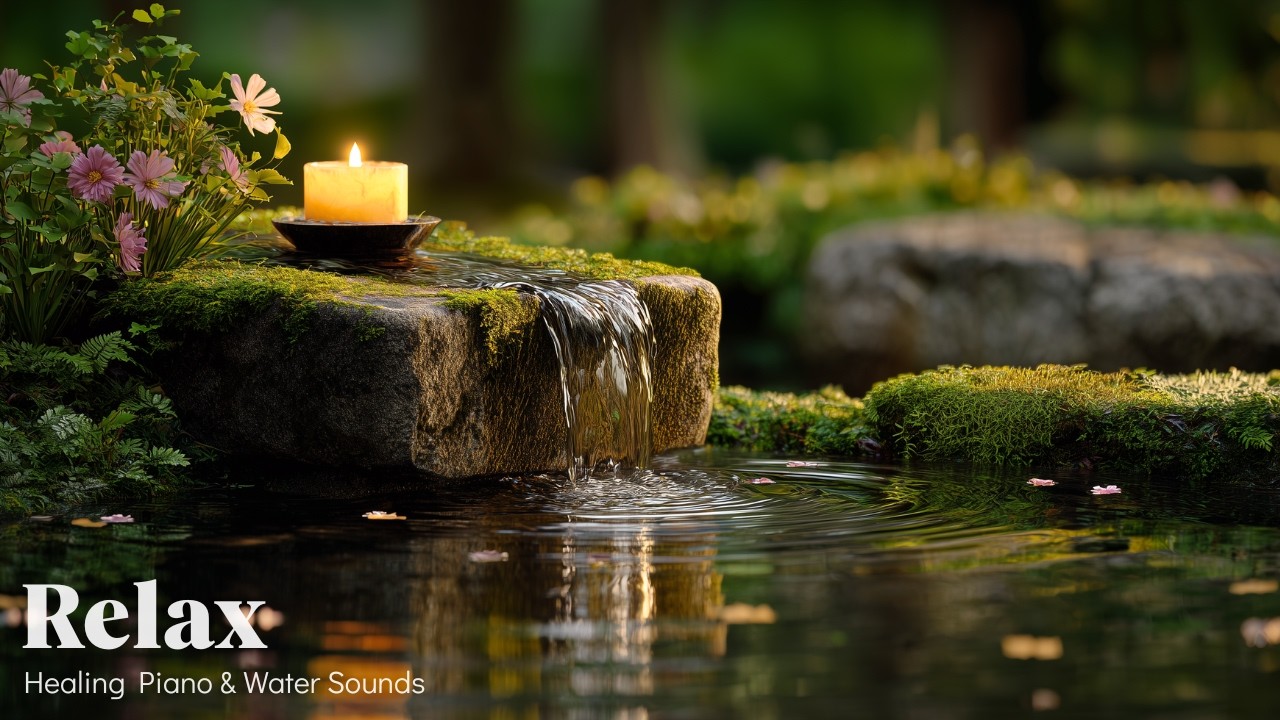 Relaxing Music & Water Fountain in Japanese Garden 🌿 Calm Mind, Body Relaxation & Stress Relief