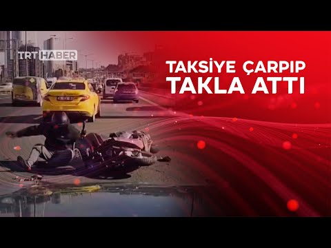 Otomobilin aynasını kırdı, önündeki taksiye çarparak takla attı