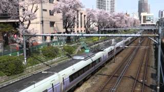 【特急離合】E257系かいじ　E351系スーパーあずさ　東中野の桜　中央本線
