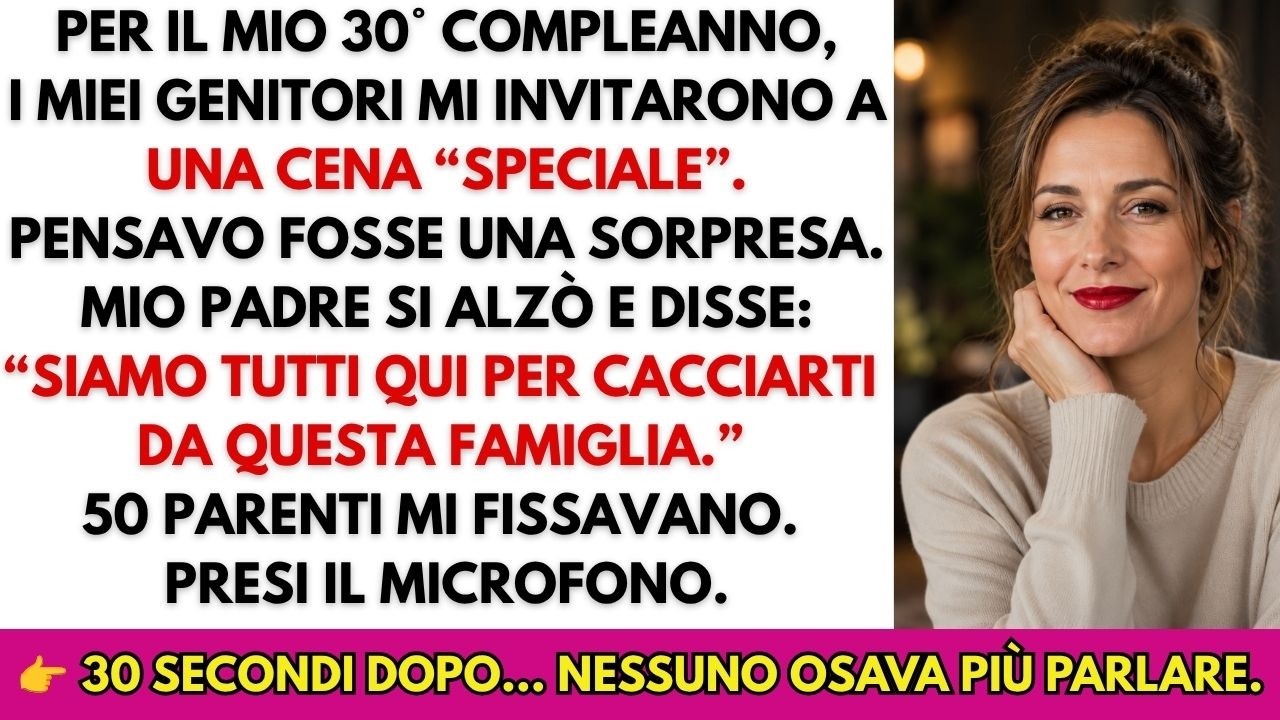 Mio padre ha aspettato che il ristorante fosse pieno di parenti, ha battuto il bicchiere e ha annunciato a tutti che quella sera erano lì per un unico motivo: allontanarmi dalla famiglia. Era il...
