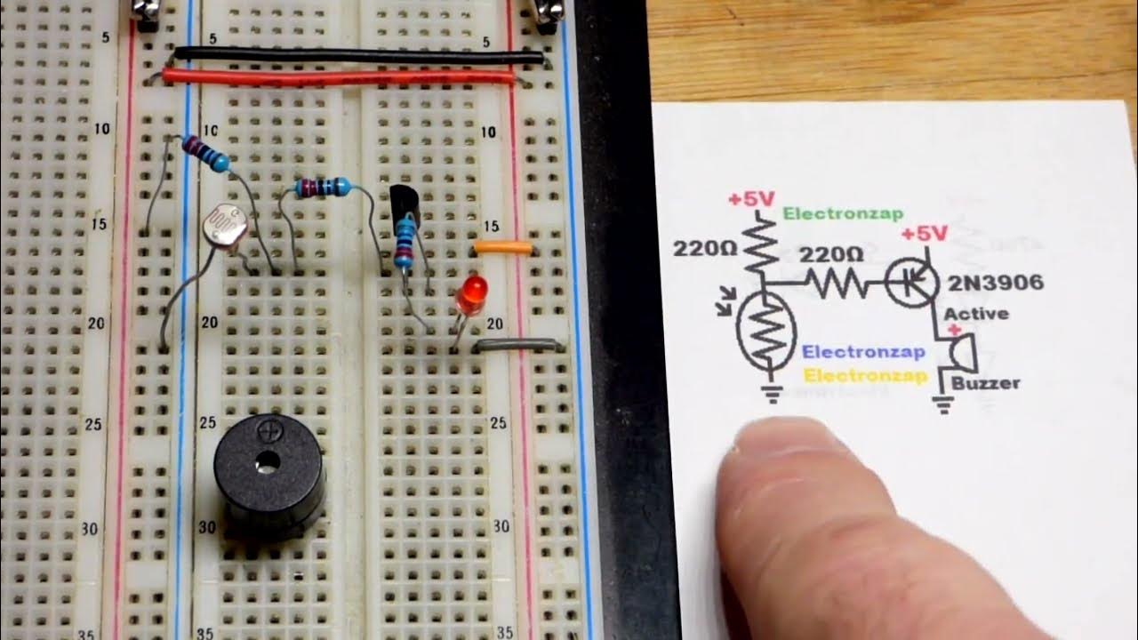 PNP BJT bright light alarm using buzzer 2N3906 and Light Dependent