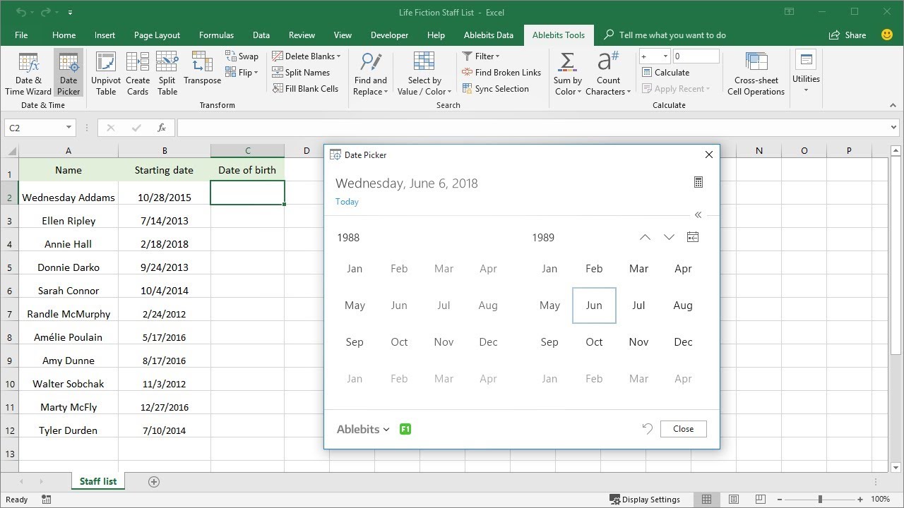 how to add date picker to excel