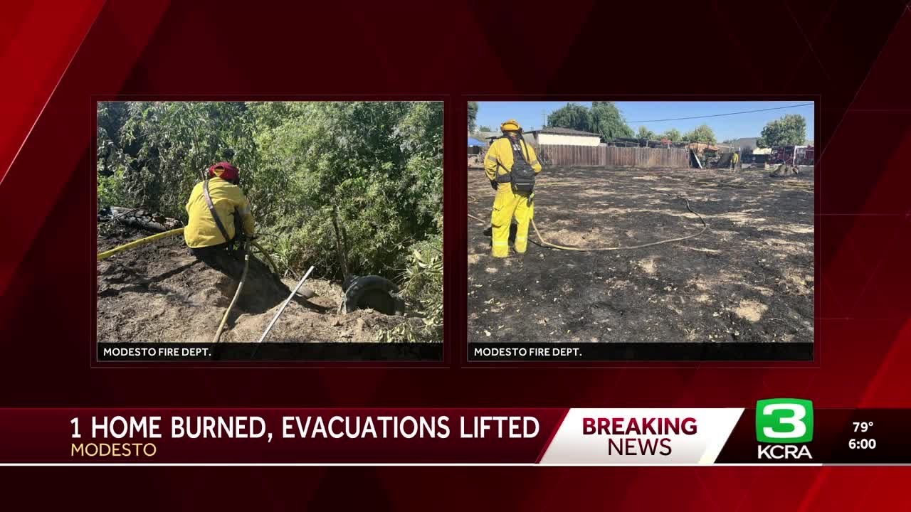 One home damaged after fire burns near Modesto subdivision - YouTube