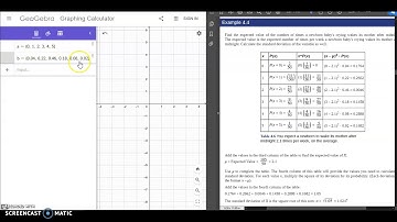 GeoGebra: Expected Value, StDevp, and Variance