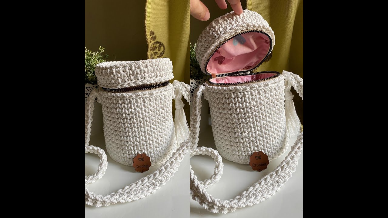 شنطة كروشية اسطوانية Crochet cylinder bag tutorial YouTube