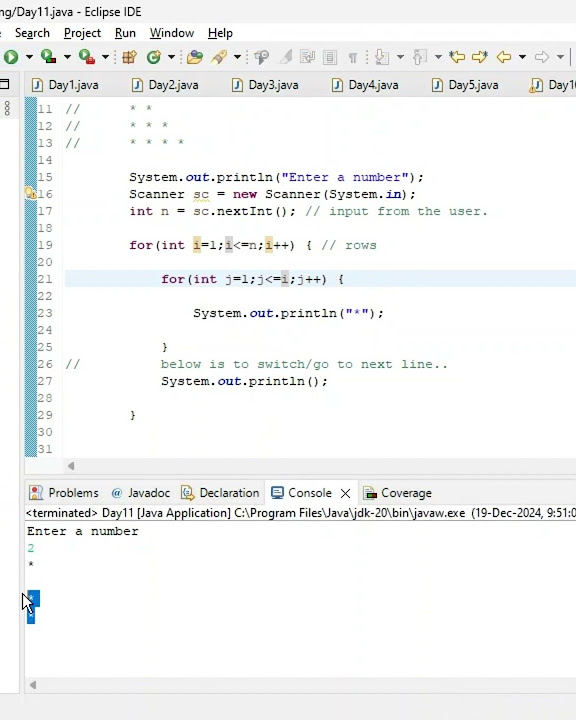 Star Pattern Program in Java | Day_11 of Learning Logic in Java #java # ...