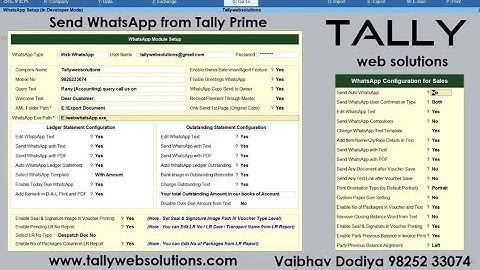 Send Auto WhatsApp from Tally Prime | Tally to WhatsApp Module | visit : www.tallywebsolutions.in