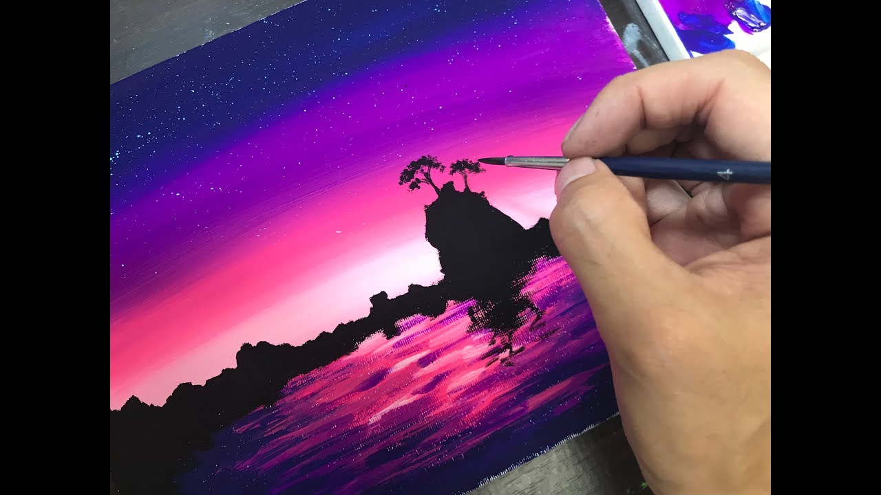 綺麗な風景の描き方 Acrylic Paint Silhouette Landscapeシルエット風景part2 Youtube