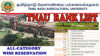 Tnau Counselling 2021 Rank List  Tnau Agri Counselling Updates 2021  Categorywise Reservation