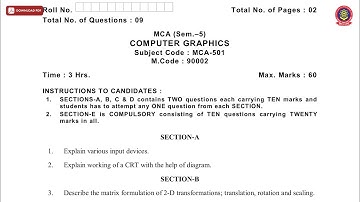 MCA 5TH SEM COMPUTER GRAPHICS NOV 2019 | PTU