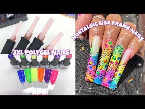 RAINBOW LISA FRANK INSPIRED POLYGEL NAILS NOSTALGIC NAIL ART POLYGEL APPLICATION