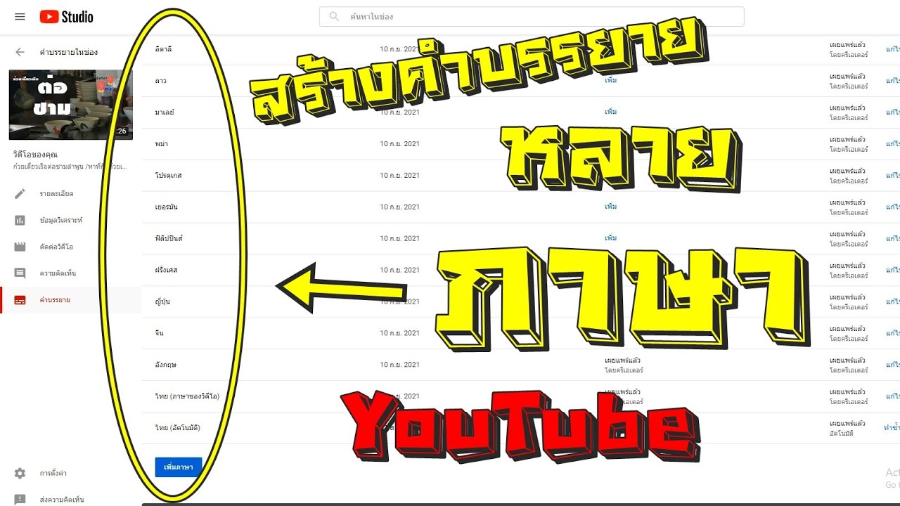ใส่ซับใน youtube  New 2022  สร้างคำบรรยายอัตโนมัติ Subtitles youtube หลายภาษา ในวีดีโอ ซับไตเติ้ลยูทูป
