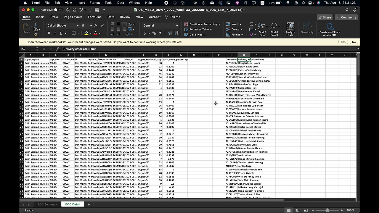 MBB Delivery Matching DA Name with Transporter ID (EOC)