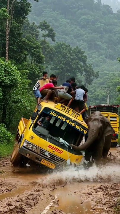 🐘 Gajah Mengamuk Hantam Truk! Puluhan Penumpang Panik di Tengah Hutan 😱🚛🌳