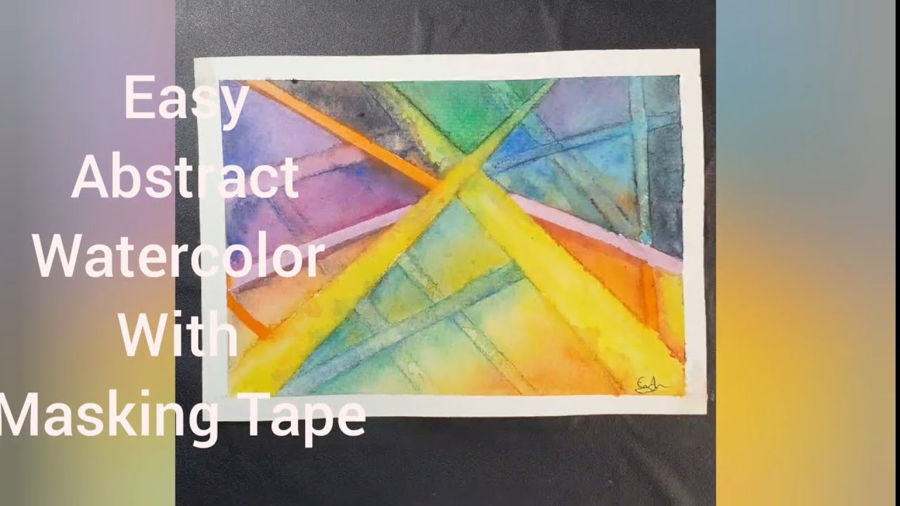 Easy, Abstract watercolor Painting with Masking Tape Suitable for Beginners  