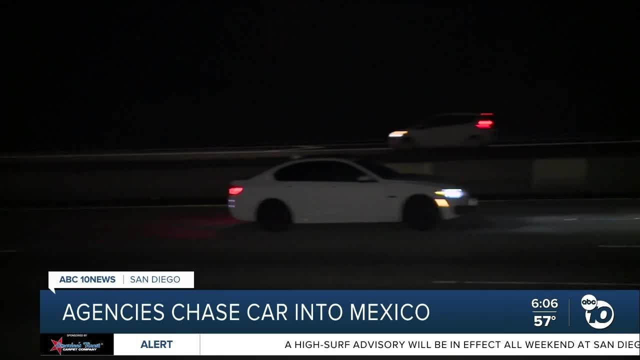 Law enforcement officers pursue speeding car towards Mexico