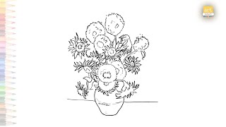 Vincent van Gogh Sunflower outline drawing video | Great artist drawing | Draw A Sunflower van Gogh