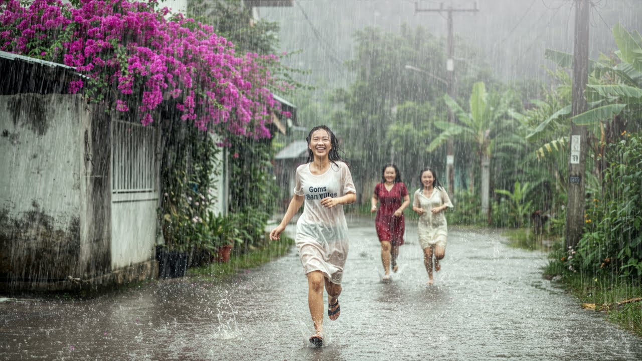 Heavy rain in the morning poured down on the fertile village | Natural ...