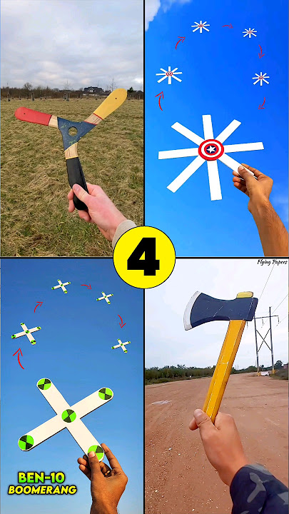 4 best homemade boomerang , how to make Ben10 boomerang , captain america paper toy , Axe boomerang