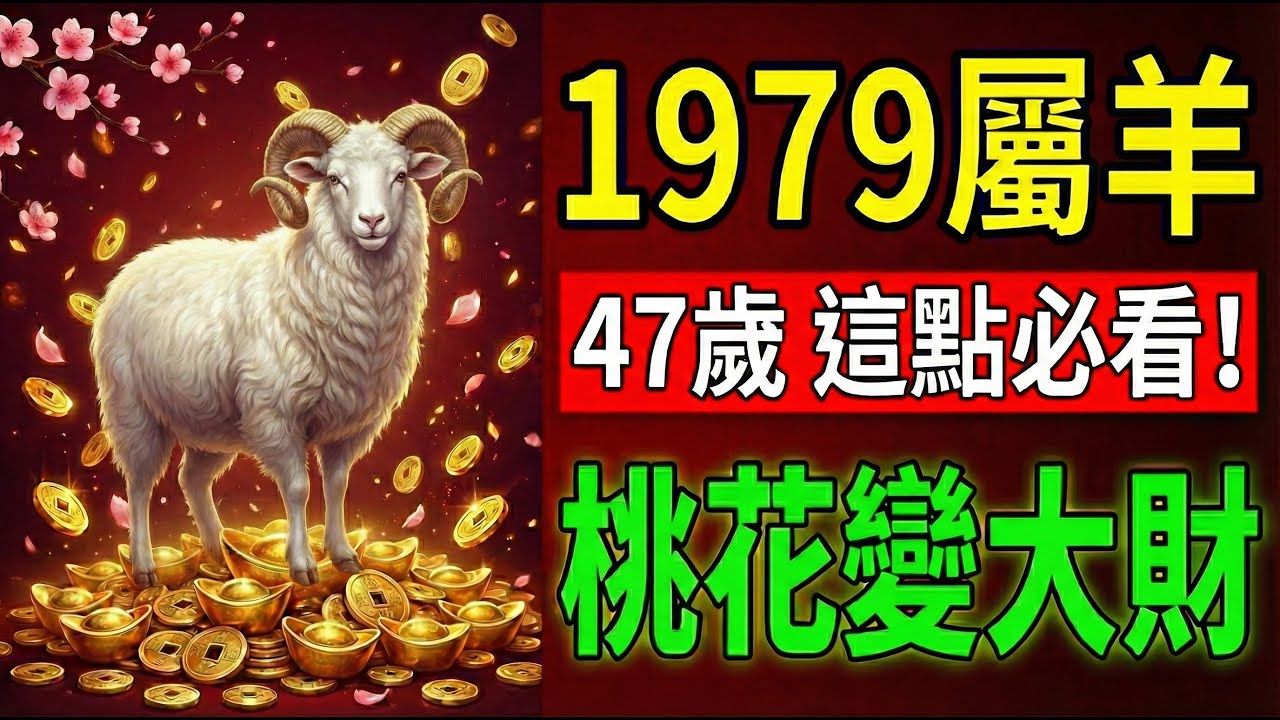 1979年屬羊人，桃花入命！2026年47歲，你的「桃花運」竟然變成「財運」？這點千萬要利用！#1979年屬羊 #屬羊2026年運勢 #屬羊財運 #生肖羊運勢 #桃花運 #財運 #2026年 #己未羊