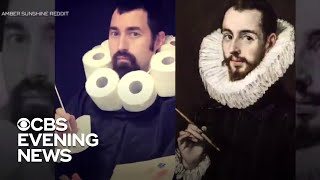 People recreate famous paintings with household items in viral challenge