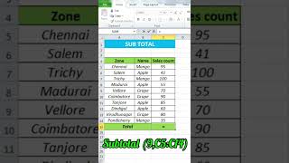 Subtotal formula shortcuts keys|Sum only filters value in Excel in Tamil #shorts