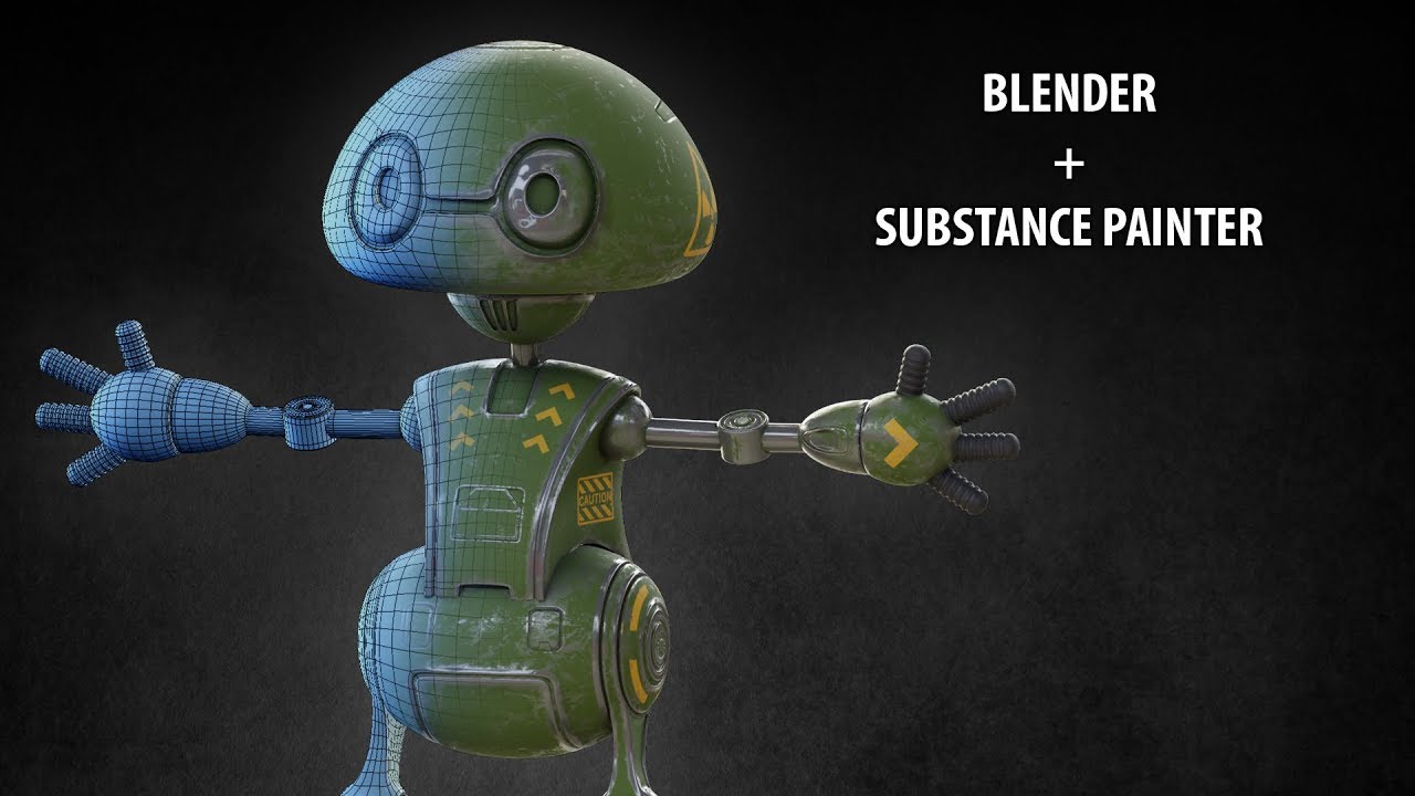 Blender2 79 Texturing a robot in Substance Painter render in -